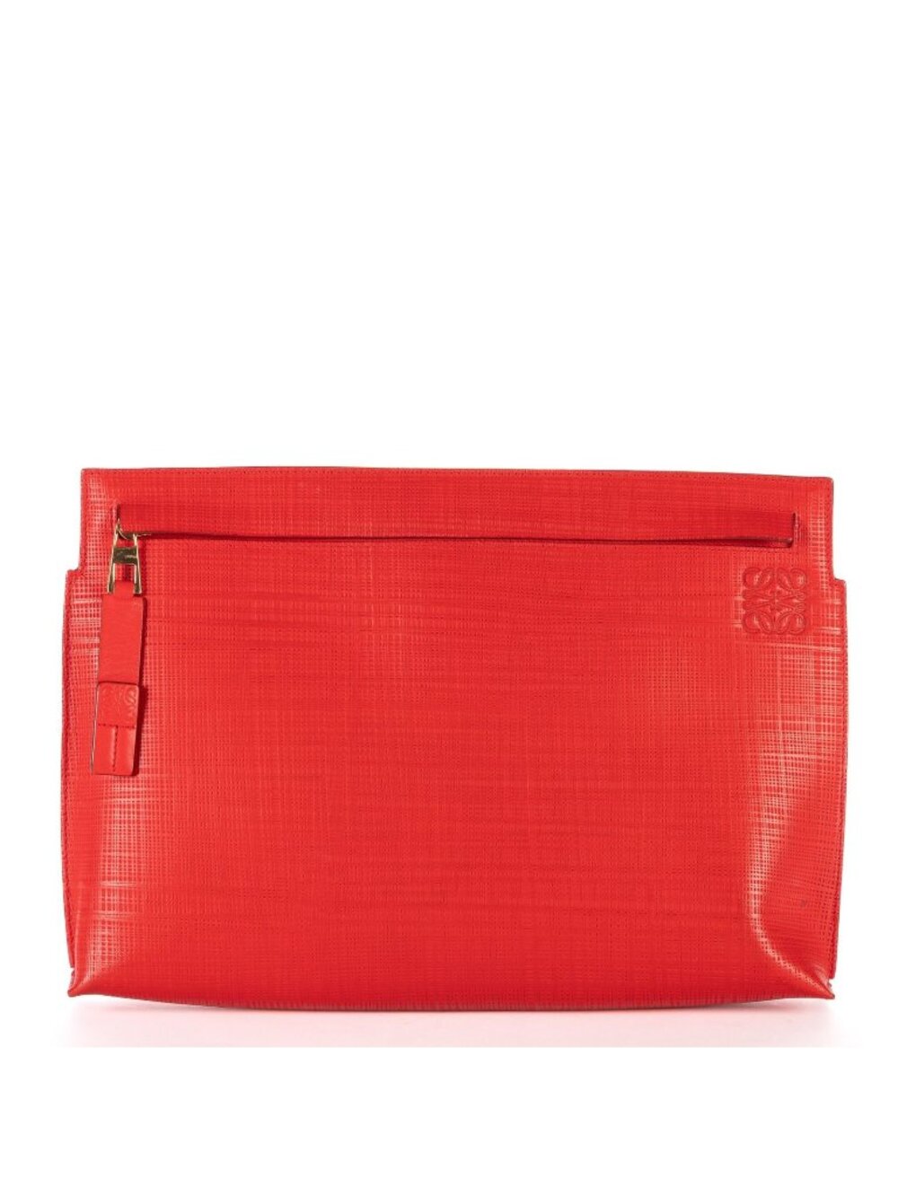 Loewe Embossed Anagram Logo Clutch Red Calfskin Leather